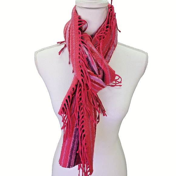 Vintage Victoire Mathieu Paris Scarf Pink Purple Fringe 8x64 Wool Blend France - Picture 4 of 6